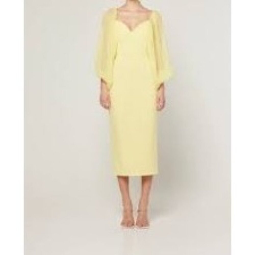 Vintage Inspired Yellow Dress Victoria Sheer Puff Sleeves Sweetheart Neckline M‎